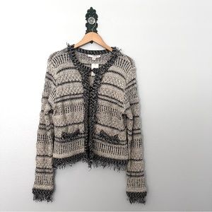 Boston Proper Black & White Fringe Tweed Jacket